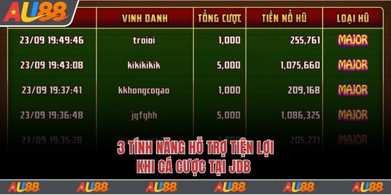 3 tính năng hỗ trợ tiện lợi khi cá cược tại JDB