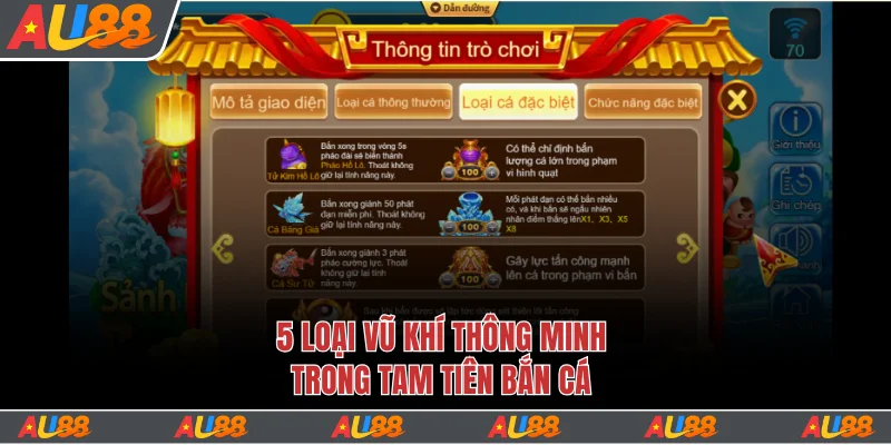 Trải Nghiệm Bắn Cá Tam Tiên Để Săn Kho Báu Cực Hấp Dẫn 3 5 loại vũ khí thông minh trong Tam Tiên bắn cá