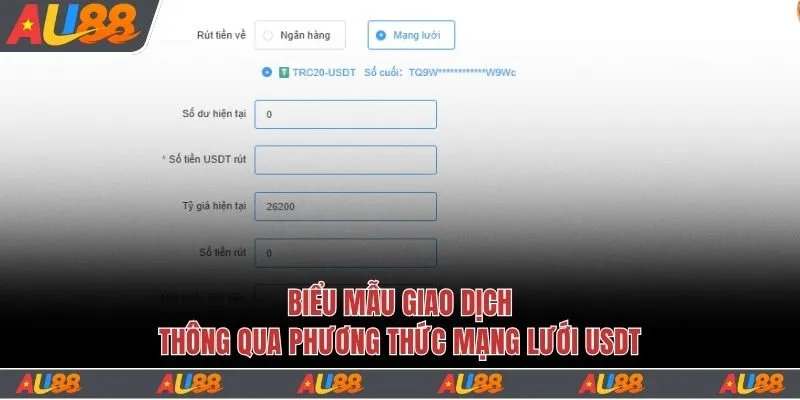 Biểu mẫu giao dịch thông qua phương thức mạng lưới USDT