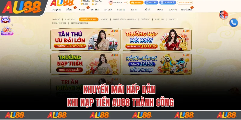 Hướng Dẫn Nạp Tiền Au88 Bằng Nhiều Phương Thức An Toàn 4 Khuyến mãi hấp dẫn khi nạp tiền Au88 thành công