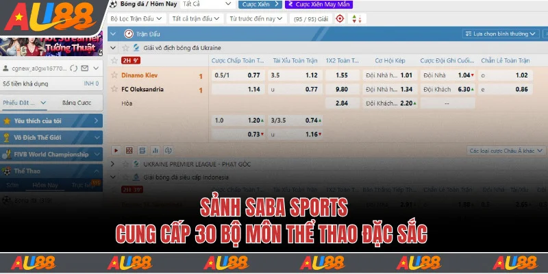 Saba Sports cung cấp 30 bộ môn đặc sắc